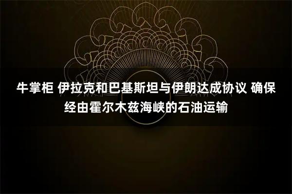 牛掌柜 伊拉克和巴基斯坦与伊朗达成协议 确保经由霍尔木兹海峡的石油运输